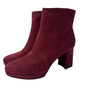 Calvin Klein Suede Ankle Dress Boot Burgundy Size 7.5”